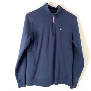 Vineyard Vines Navy Quarter Zip Cotton Shep Shirt Whale Logo